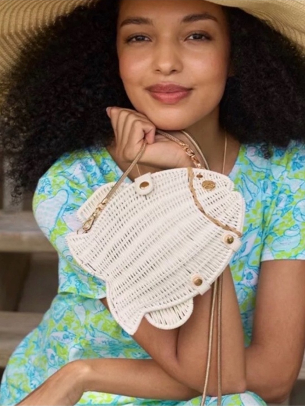 Lilly Pulitzer White Woven Fish Crossbody Bag